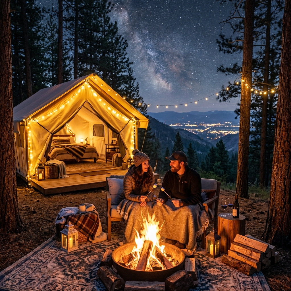 Pasangan di Glamping Romantis Batu Sunrise Camp